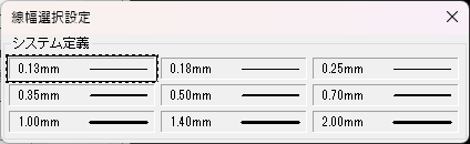 CADCityの線円スタイルの線幅で、「右側にある線の部分」をクリックすると表示される線幅の選択画面