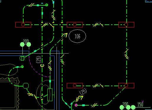 CADCityの「LP情報付加」コマンドのCSB(コマンドサブボックス)の中にある「3.検索」をオンにして、シンボルを枠で囲って右クリックしたときに、選択されたシンボルが赤くなっていることを示している画像