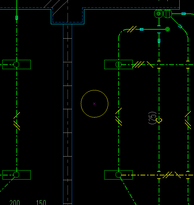 CADCityで、レイヤーが表示・検出レイヤーになったことでシンボルが表示されるようになった場面の画像