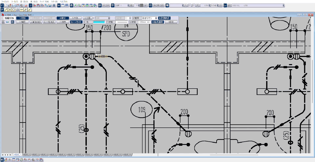 究極のhiroiで、配線や電線管を拾い出しているところのgif。PDF上の配線をなぞっている。