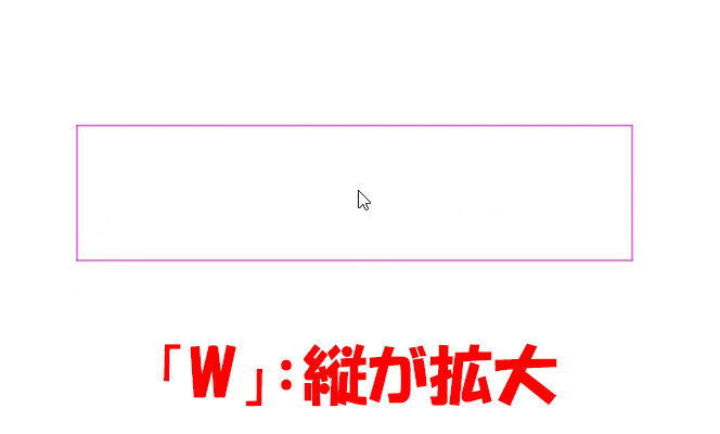 CADCityのRastyリンクの移動で、変換・描画の設定画面で「変換」の部分を「縦横変形」にした場合、選択した部分が「W」キーを押すと縦が拡大、「Z」キーを押すと縦が縮小することを示しているgif