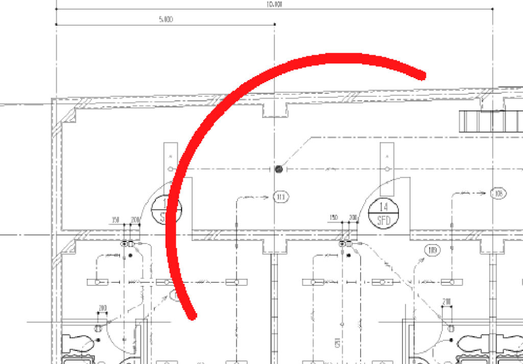 CADCityのRastyリンクで、円弧コマンドによって円弧がPDF(画像データ)に作図された状態の画面